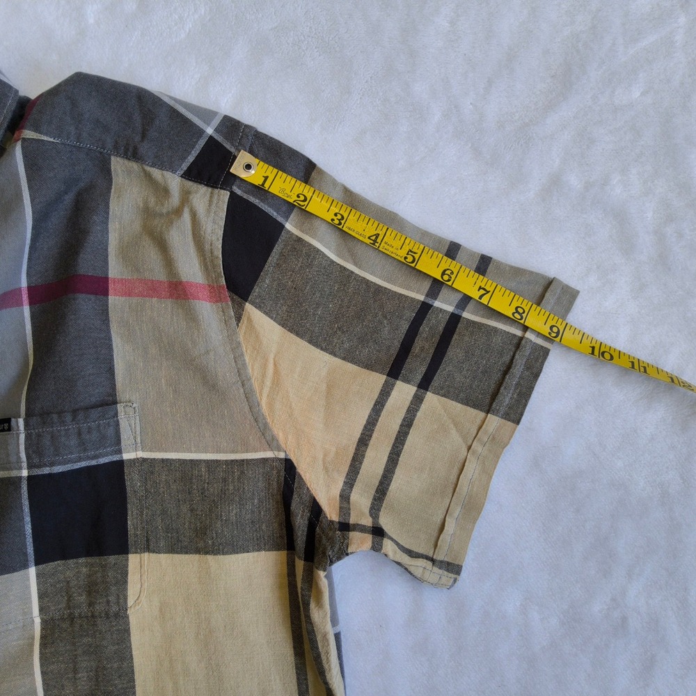 Barbour Button Down Shirt Mens Large Tartan Plaid Cotton Linen Tailored Fit READ - Picture 5 of 8